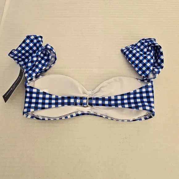 New Lauren James Gingham Off The Shoulder Bikini Top in Blue Peri Bralette S - Picture 2 of 5